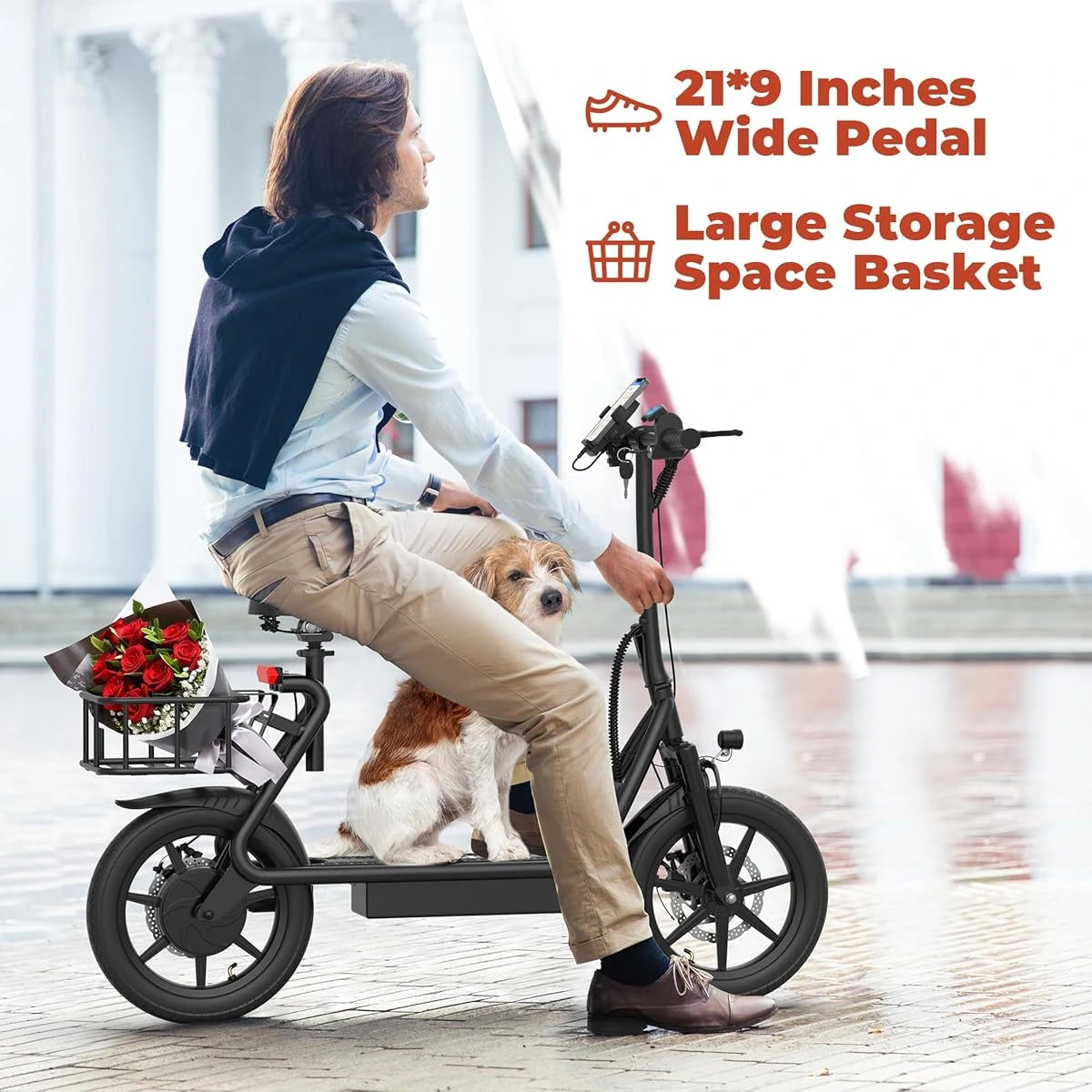 Foldable Electric Scooter with Seat & Basket