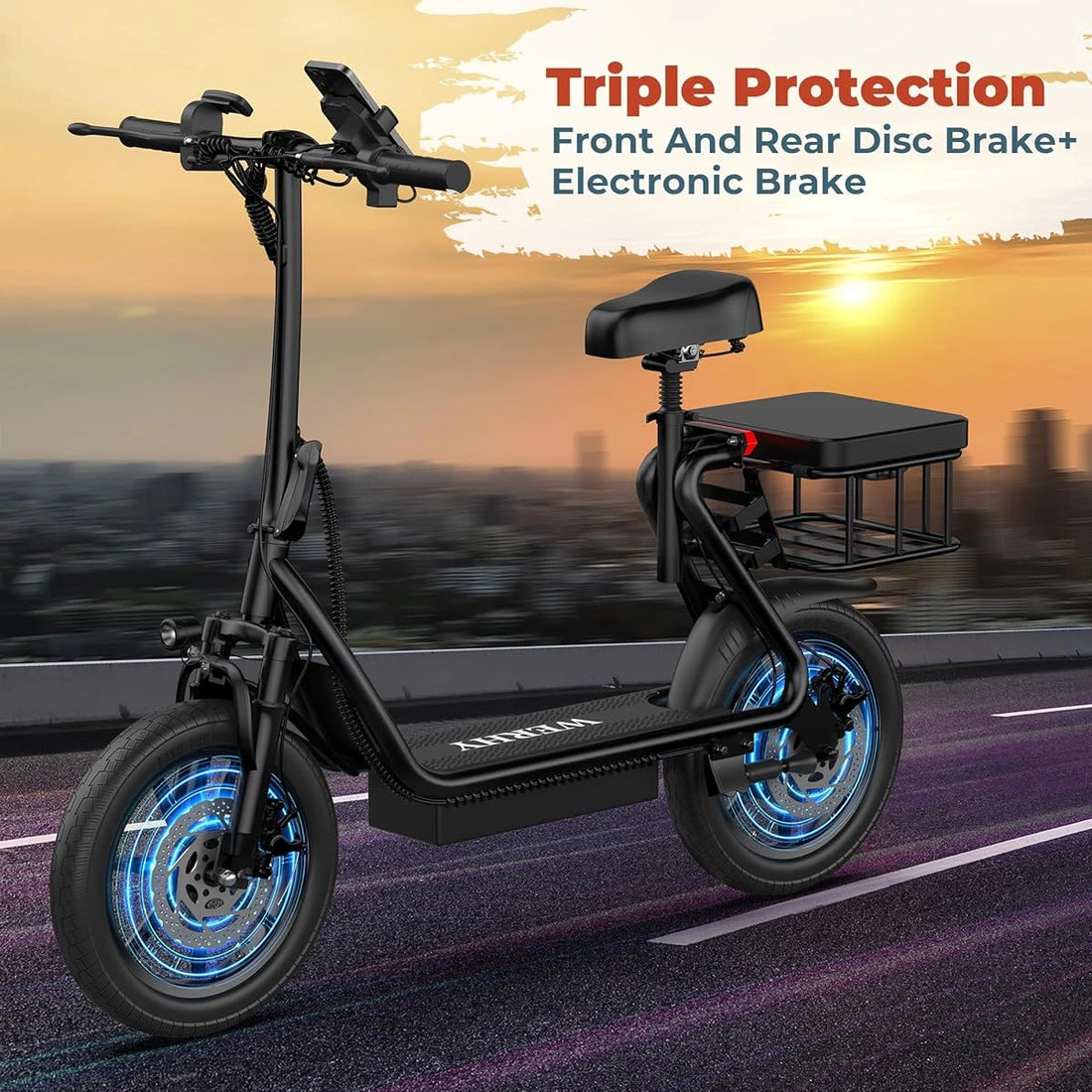 Foldable Electric Scooter with Seat & Basket