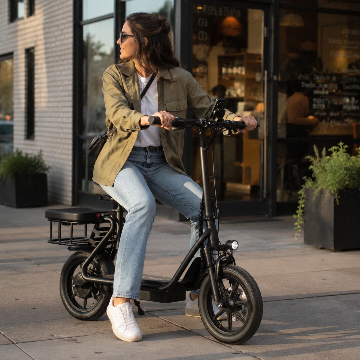 Foldable Electric Scooter with Seat & Basket