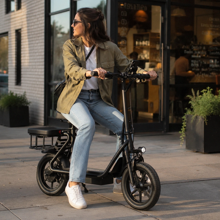Foldable Electric Scooter with Seat & Basket