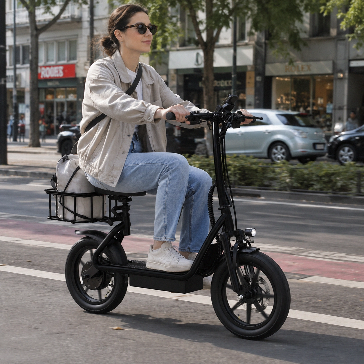 Foldable Electric Scooter with Seat & Basket