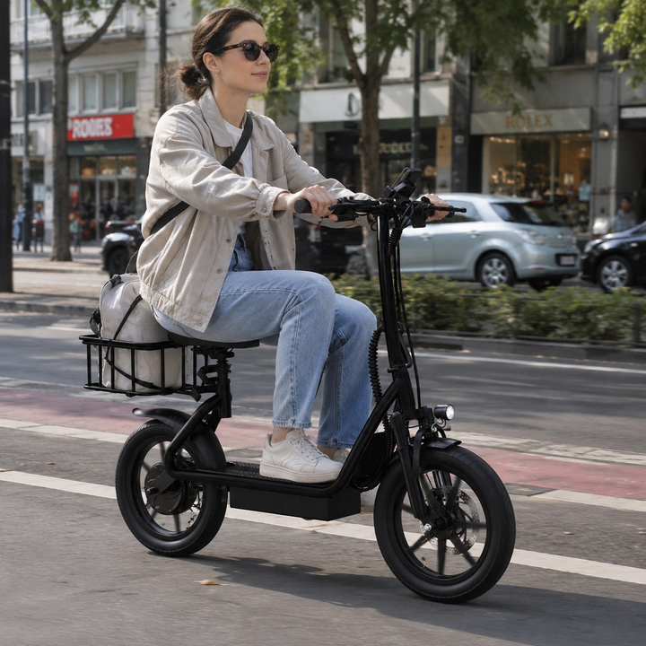 Foldable Electric Scooter with Seat & Basket